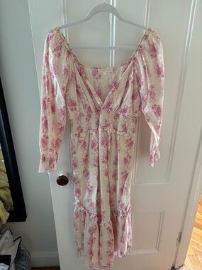 LoveShackFancy Cream and Pink Floral Maxi Dress